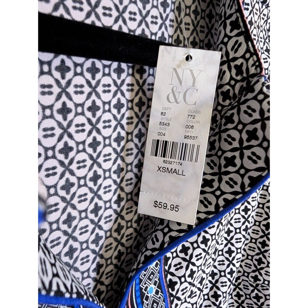 New York & Company Stretch Geometric Floral Tunic Dress XS Blue Black - Picture 3 of 6